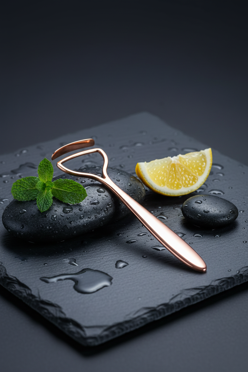 Tongue Scraper – Luxury Wellness Editorial Shot